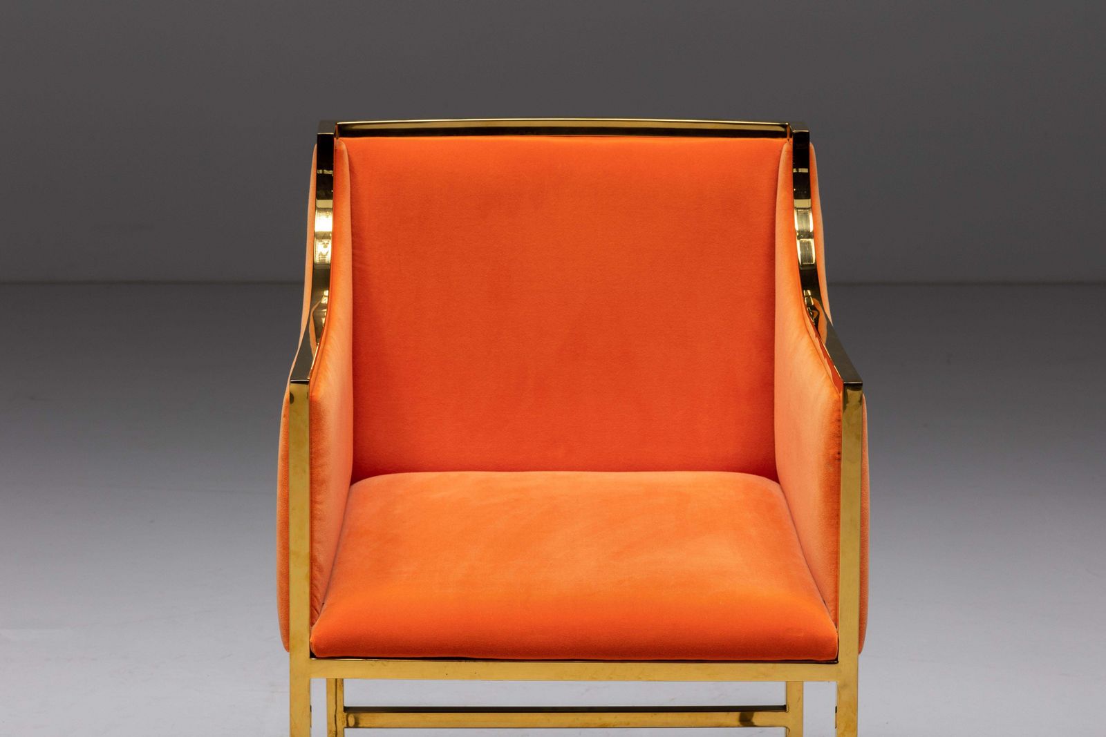 photo vinterior Maison Jansen Brass And Orange Velvet Armchairs, 1980s