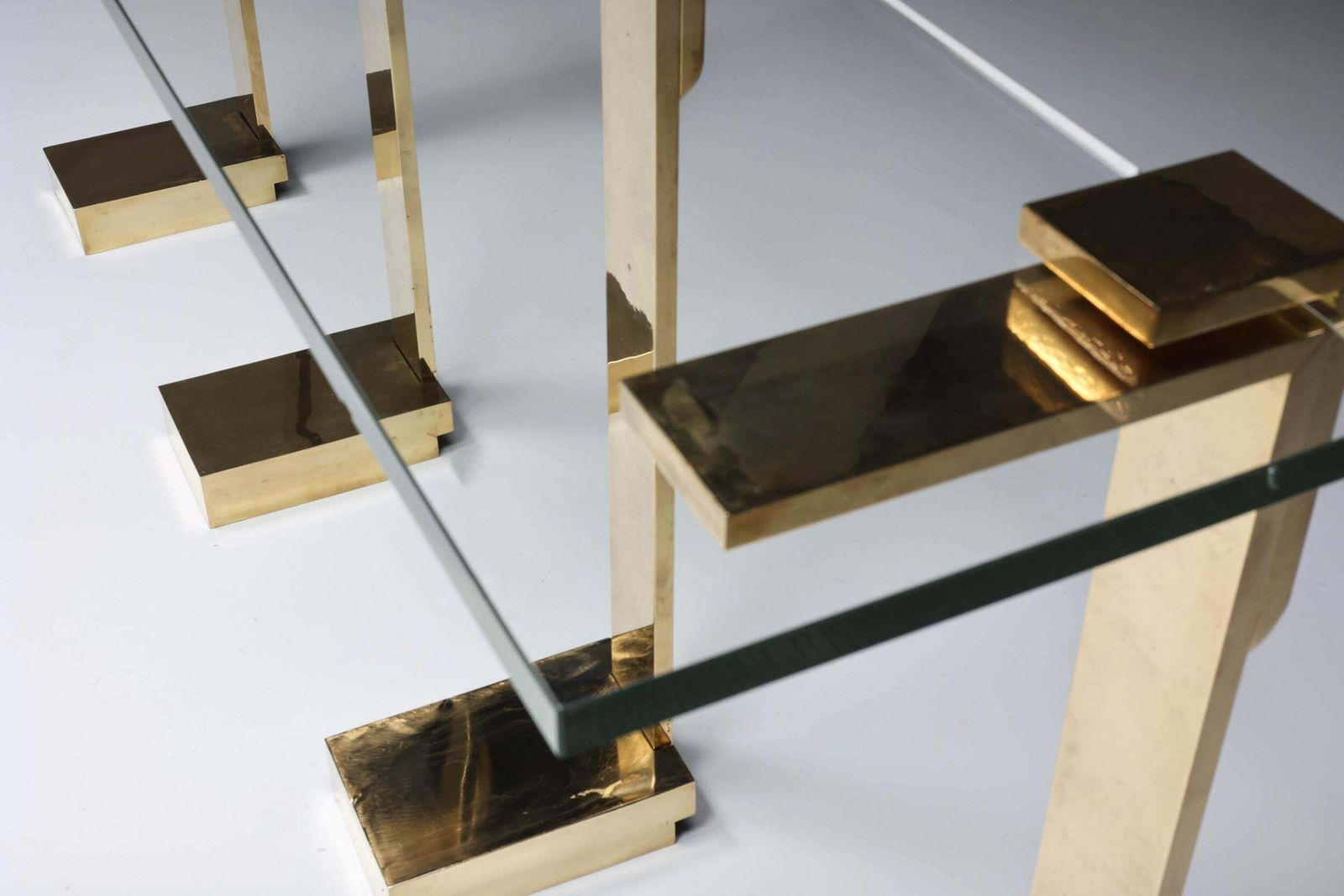 Hollywood Regency Console Table In Brass In The Style Of Maison Jansen, 1970s photo vintage