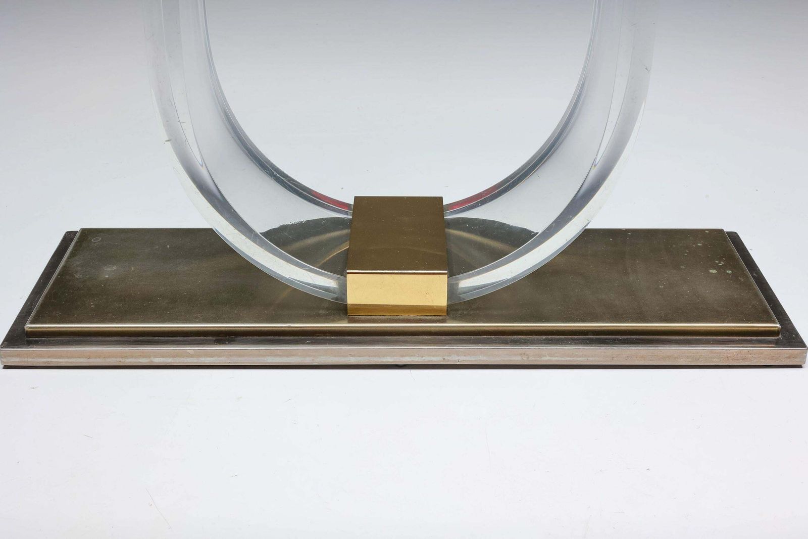 Hollywood Regency, Lucite & Brass Console Table For Belgo Chrome, Belgium, 1970s photo vinterior