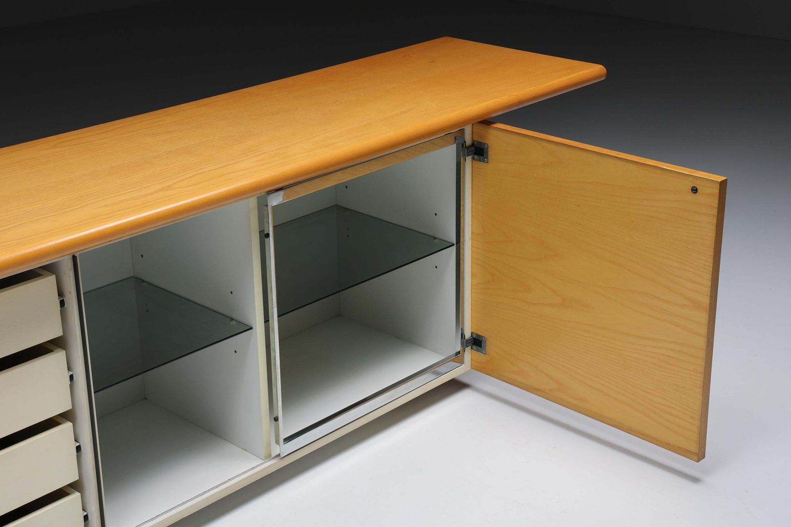 Furniture Natural Wood Credenza By Giotto Stoppino For Acerbic, Italy, 1977 photo