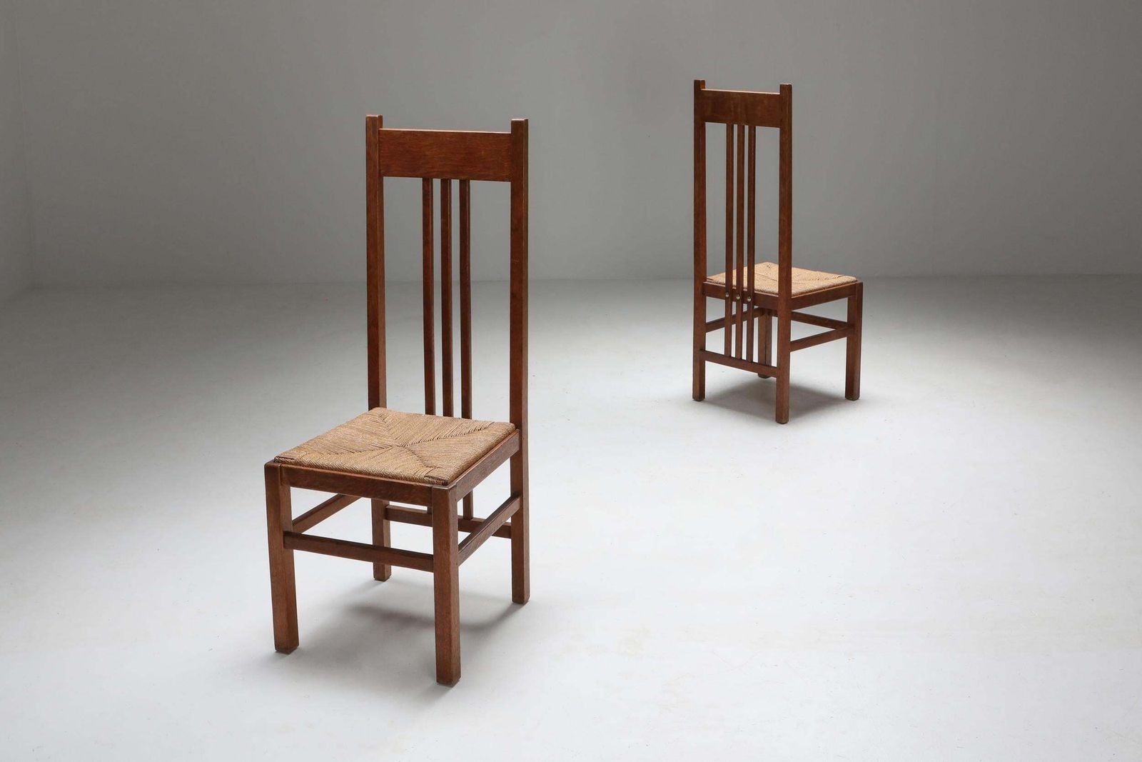Dutch Modernist High Back Chairs With Cord Seating, 1920s photo furniture