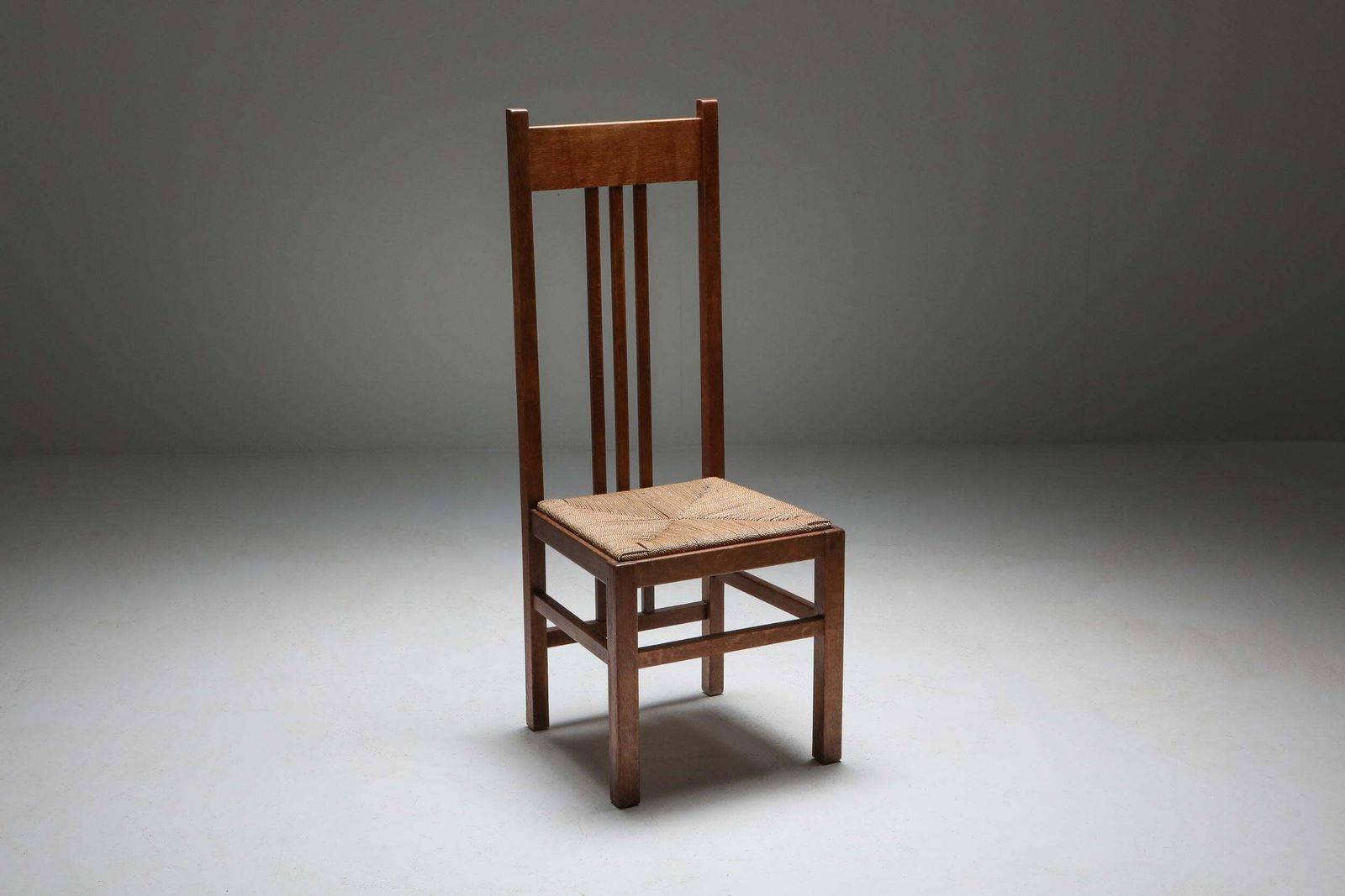 Dutch Modernist High Back Chairs With Cord Seating, 1920s photo 950.0