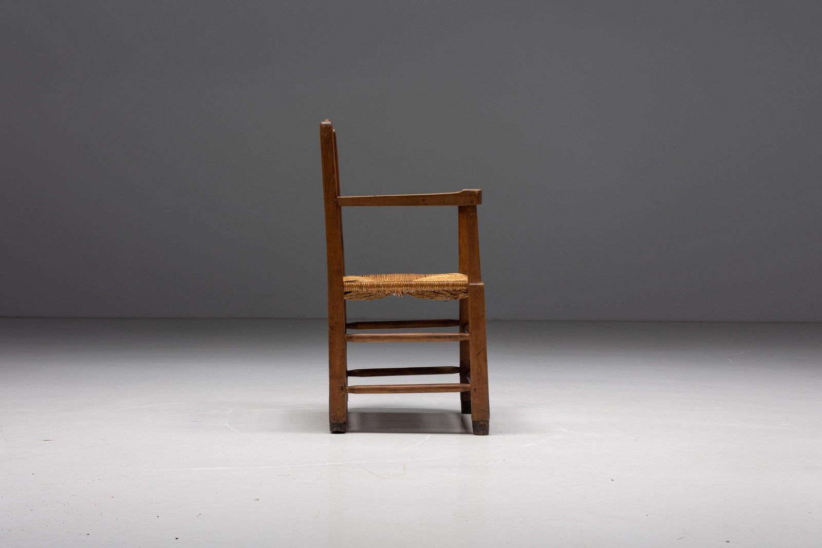Rustic Armchair In Solid Wood And Straw, France, 1940s photo for sale