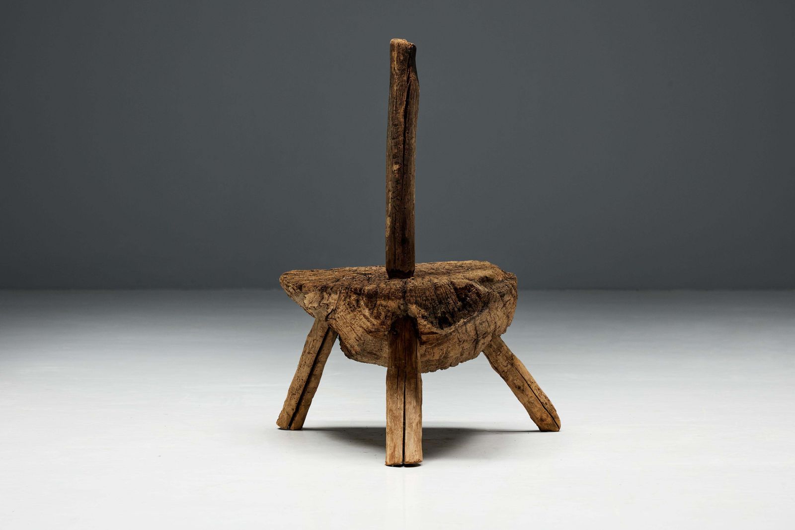 Folk Art Monoxylite Tripod Hearth Chair, France, 19th Century photo vintage