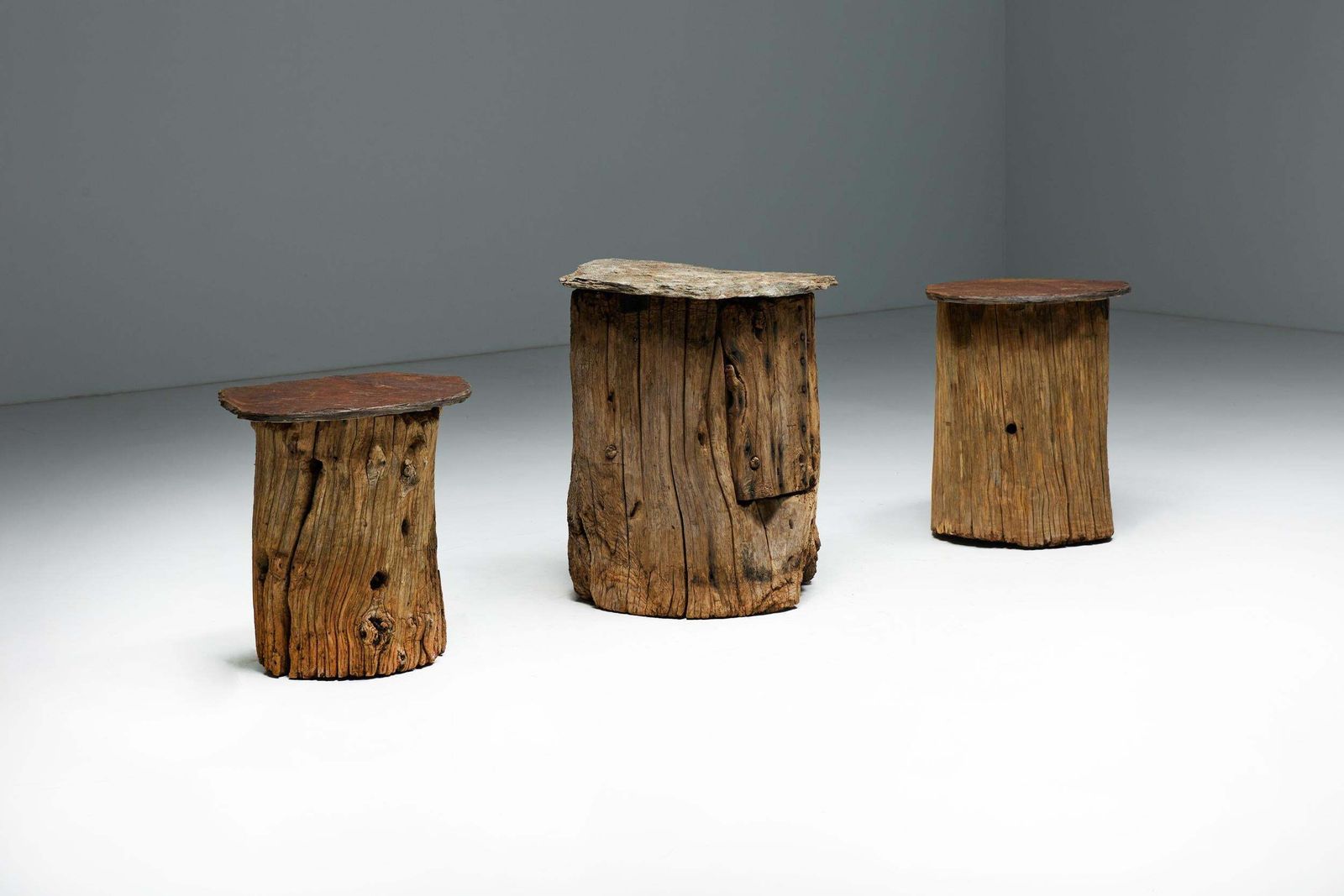 Brutalist Travail Populaire Side Table And Cabinet, France, Early 20th Century photo vinterior