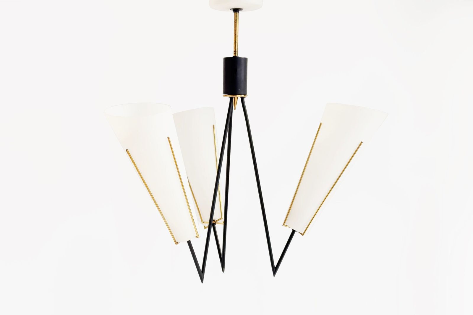 20th Century Scandinavian Suspension Lamp With Three Lights And Opaline Shades, 1960s