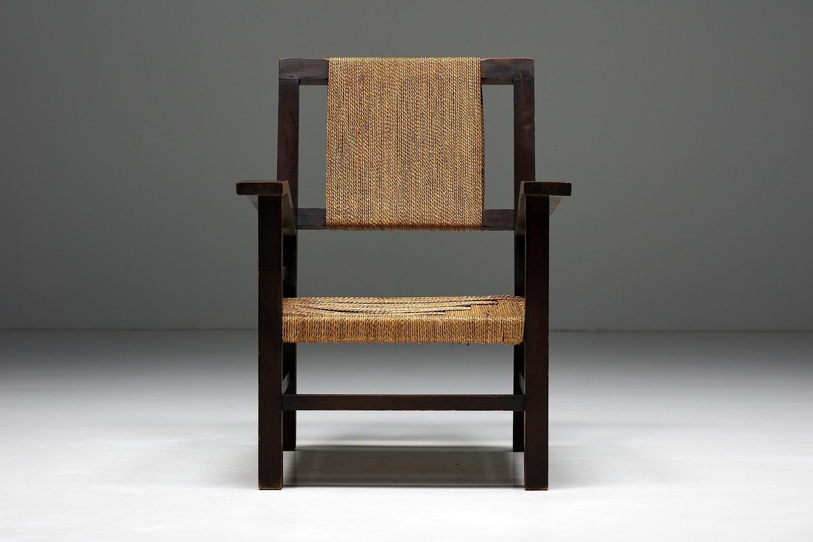 Easy Chair In Solid Wood And Rope, France, 1930s photo furniture