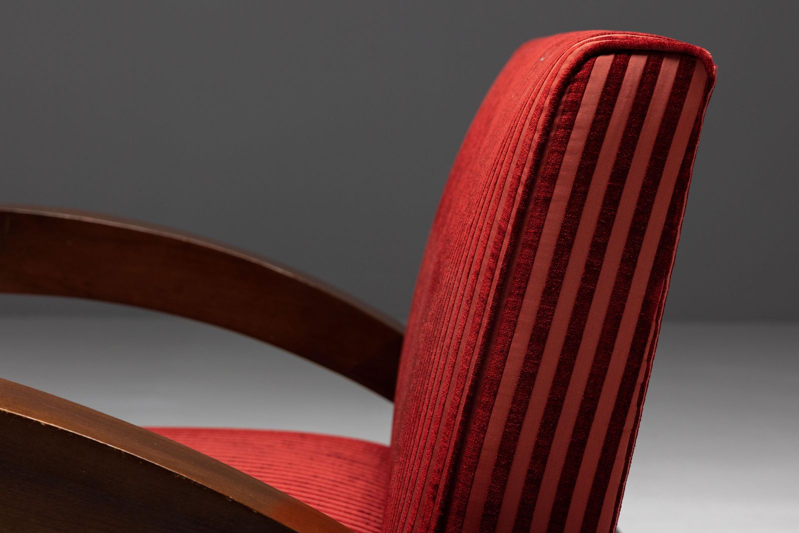 Art Deco Sofa In Red Striped Velvet And With Swoosh Armrests, France, 1940s photo vintage