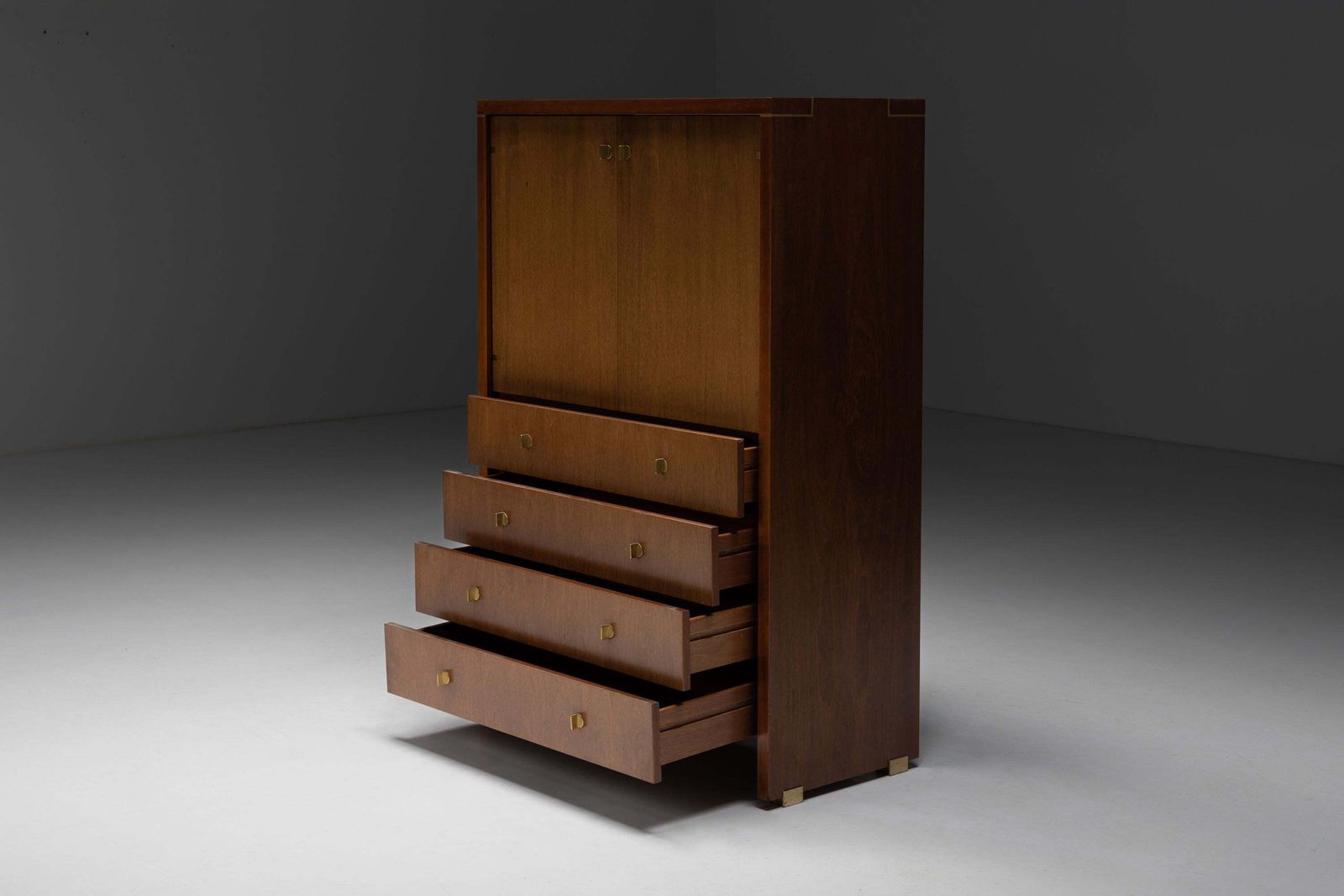 photo for sale Walnut And Brass Cabinet By Pierre Balmain, France, 1980s