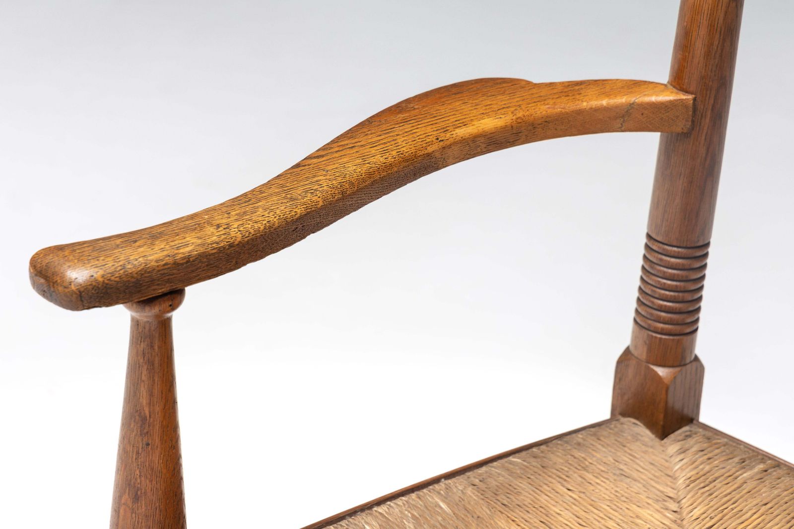 Furniture Rustic Armchair In Solid Oak And Straw, United Kingdom, 1900s photo