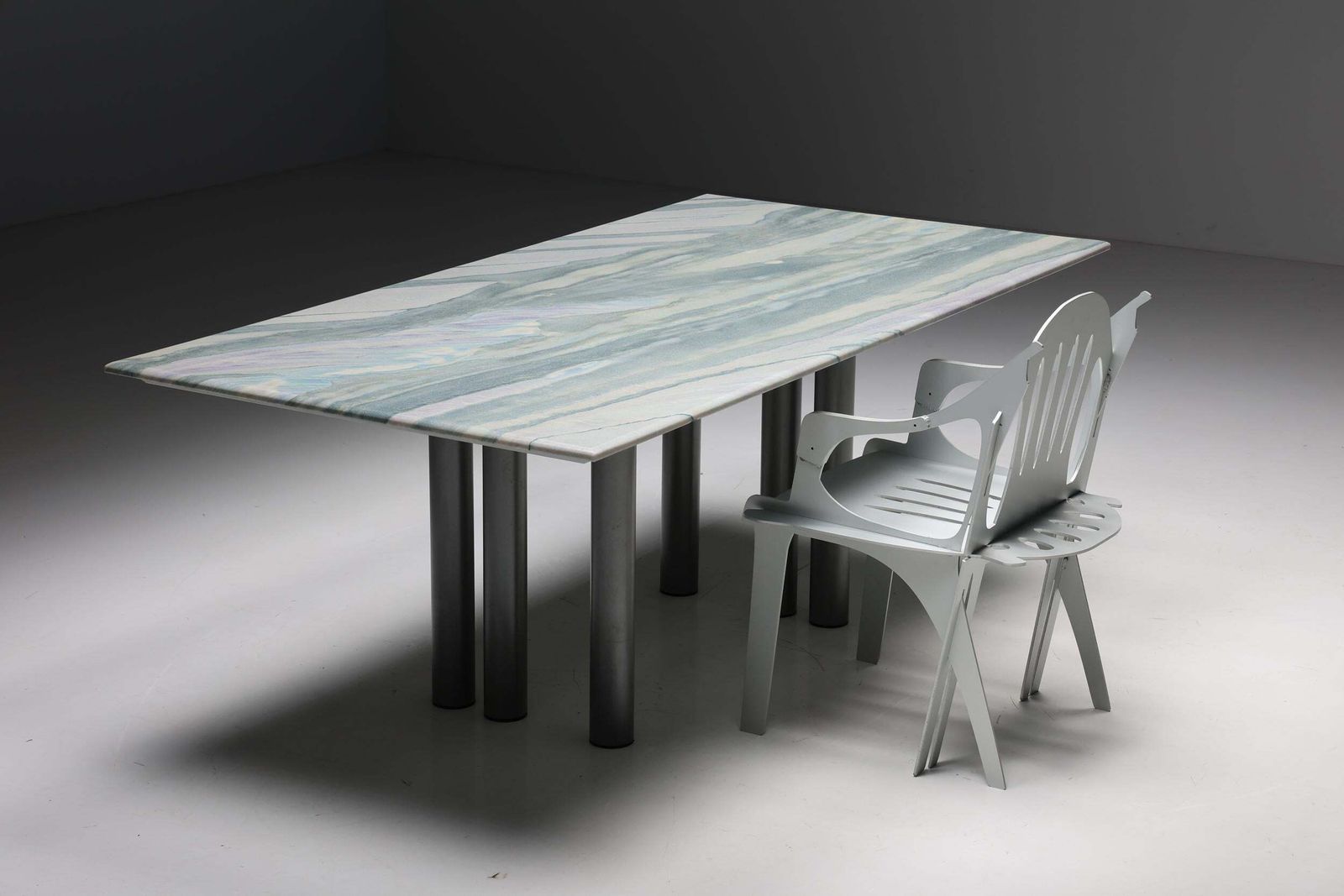 Pia Manu Dining Table In Marble & Steel, 1990s photo Furniture