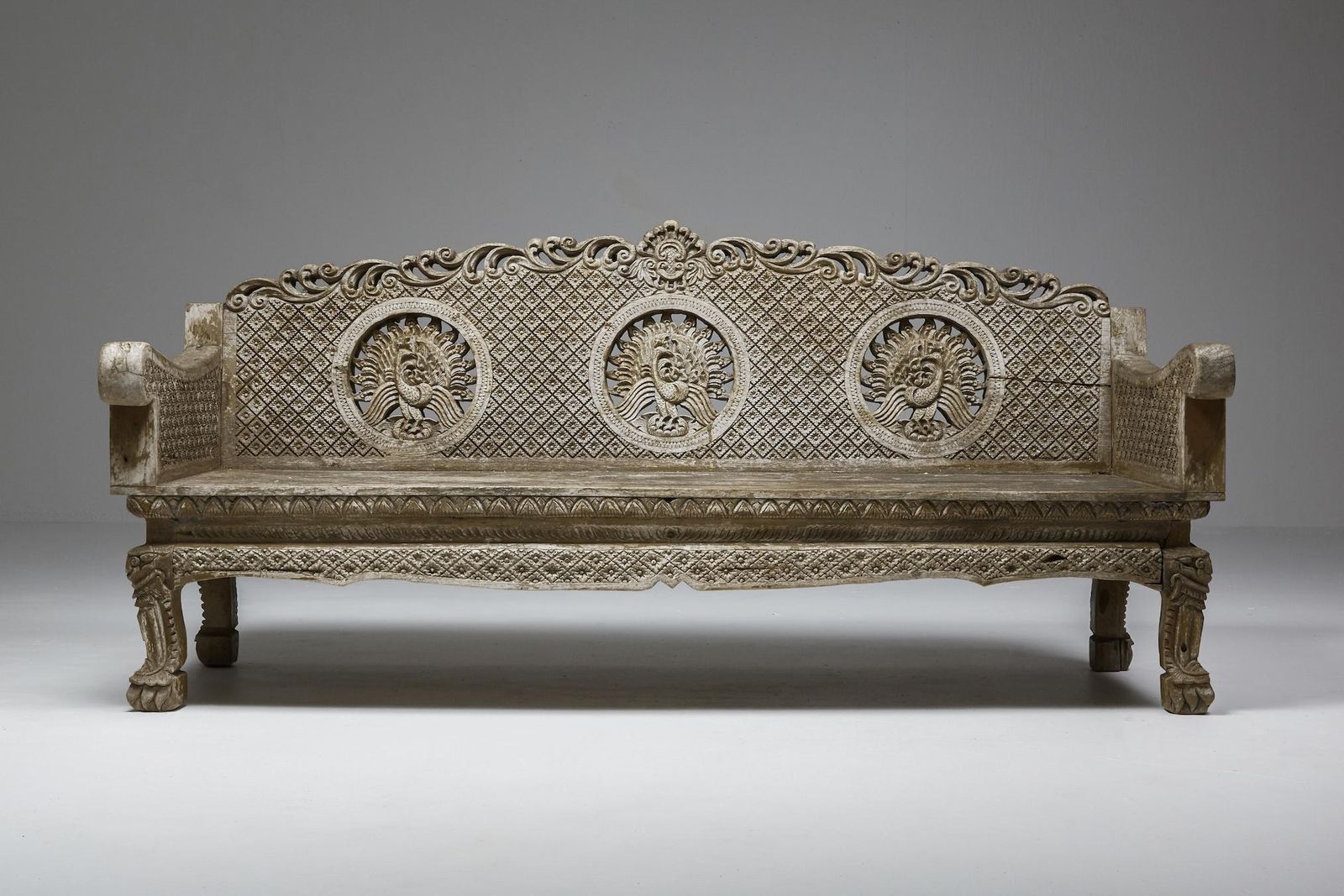 Hand Carved Wooden Bench, France, 1890s photo for sale