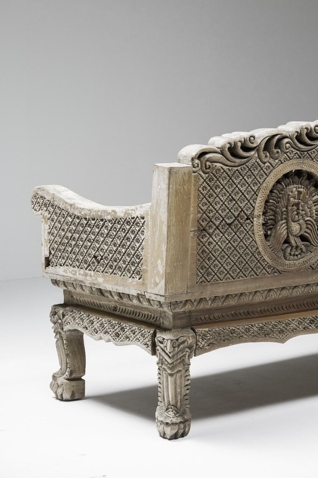 4775.0 Hand Carved Wooden Bench, France, 1890s photo