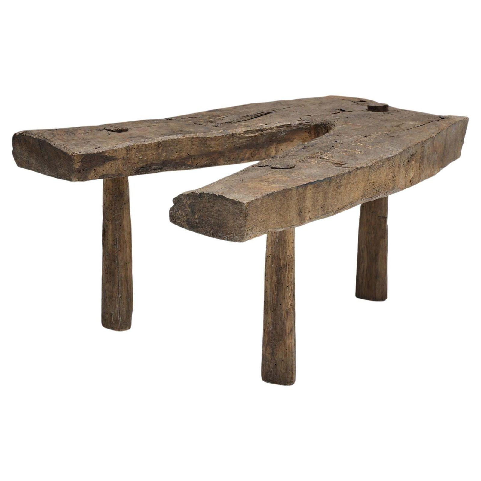 Wabi Sabi Rustic Tripod Stool, Side Table, Auvergne, France, Circa 1900