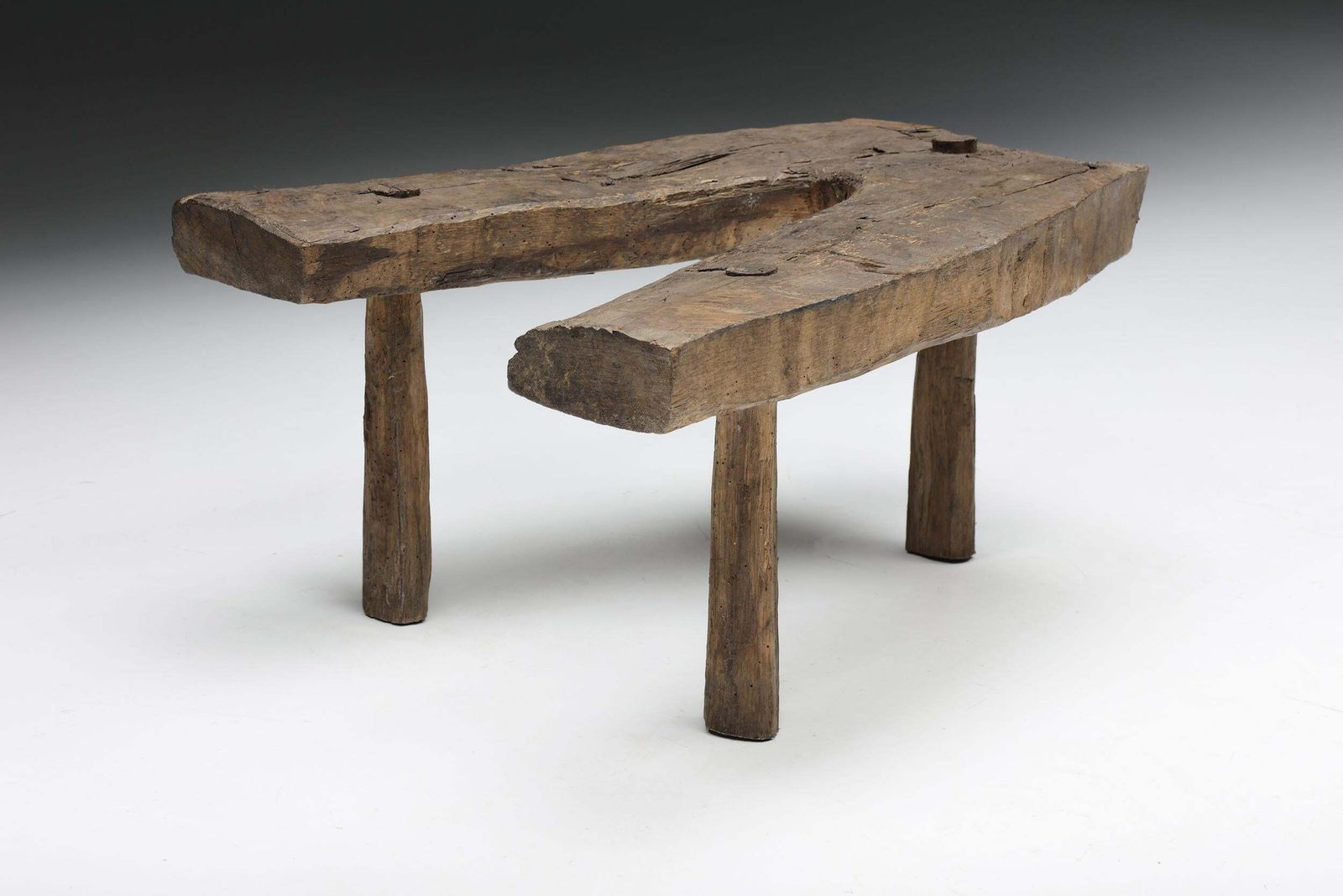 Wabi Sabi Rustic Tripod Stool, Side Table, Auvergne, France, Circa 1900 photo furniture