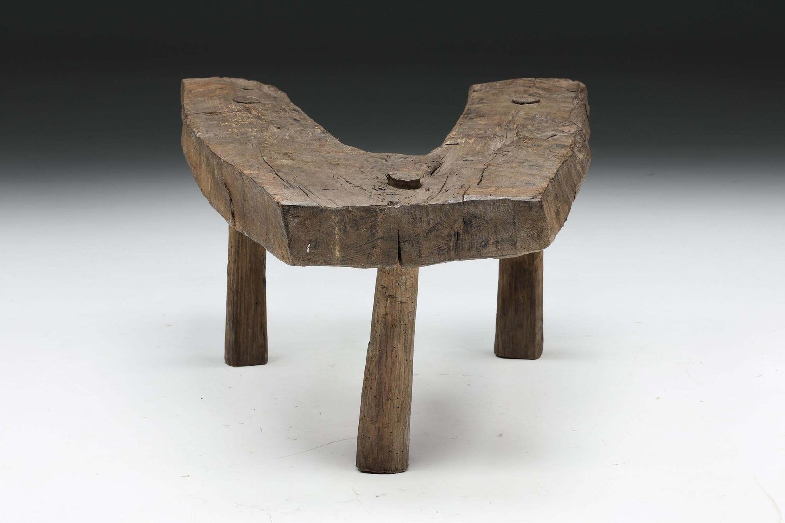 Wabi Sabi Rustic Tripod Stool, Side Table, Auvergne, France, Circa 1900 photo buy