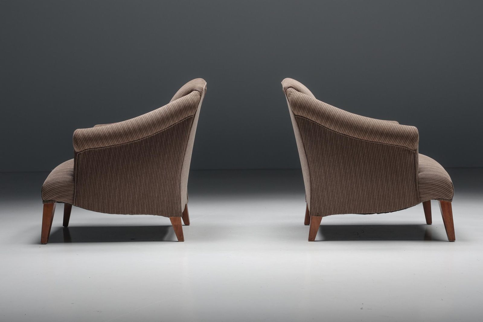 Armchair In Striped Upholstery & Wooden Legs, Europe, Circa 1950s photo vinterior