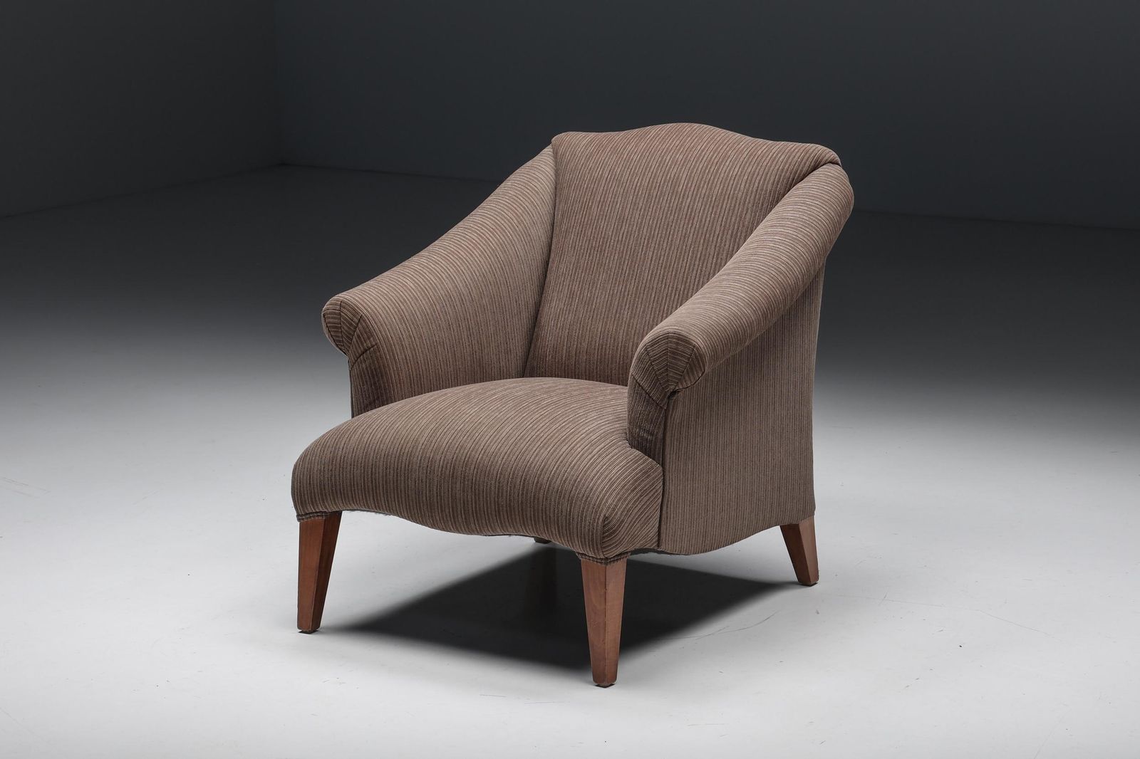 Armchair In Striped Upholstery & Wooden Legs, Europe, Circa 1950s photo buy