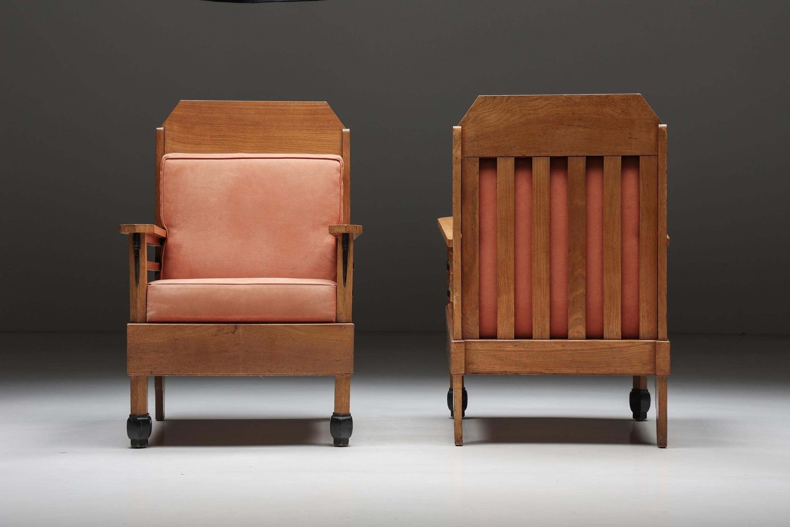Pair Of Art Deco Club Chairs, Pine & Leather, Europe, 1960s photo 5698.0