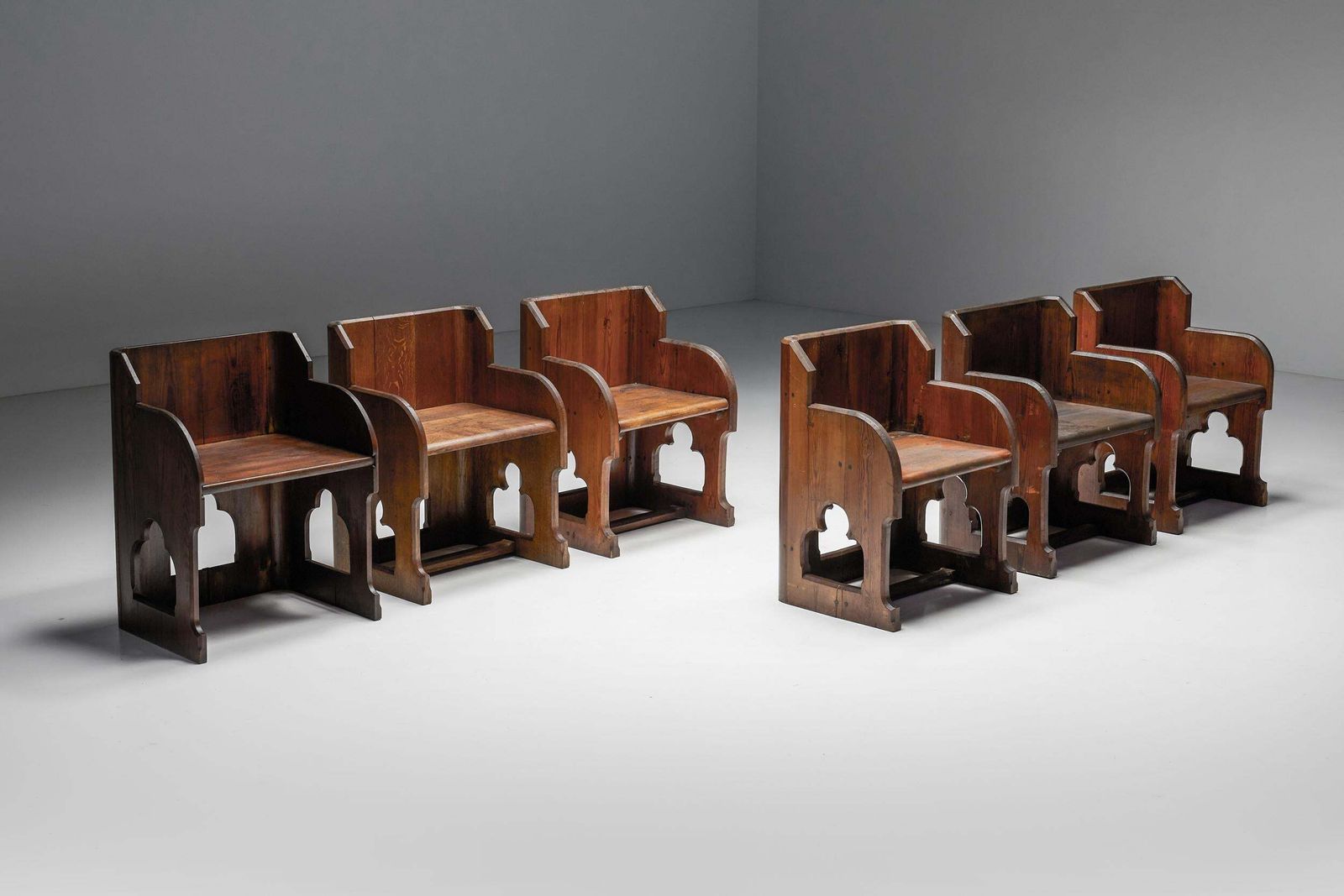Gothic Revival Wooden Armchairs, Pine & Oak, 20th Century photo for sale