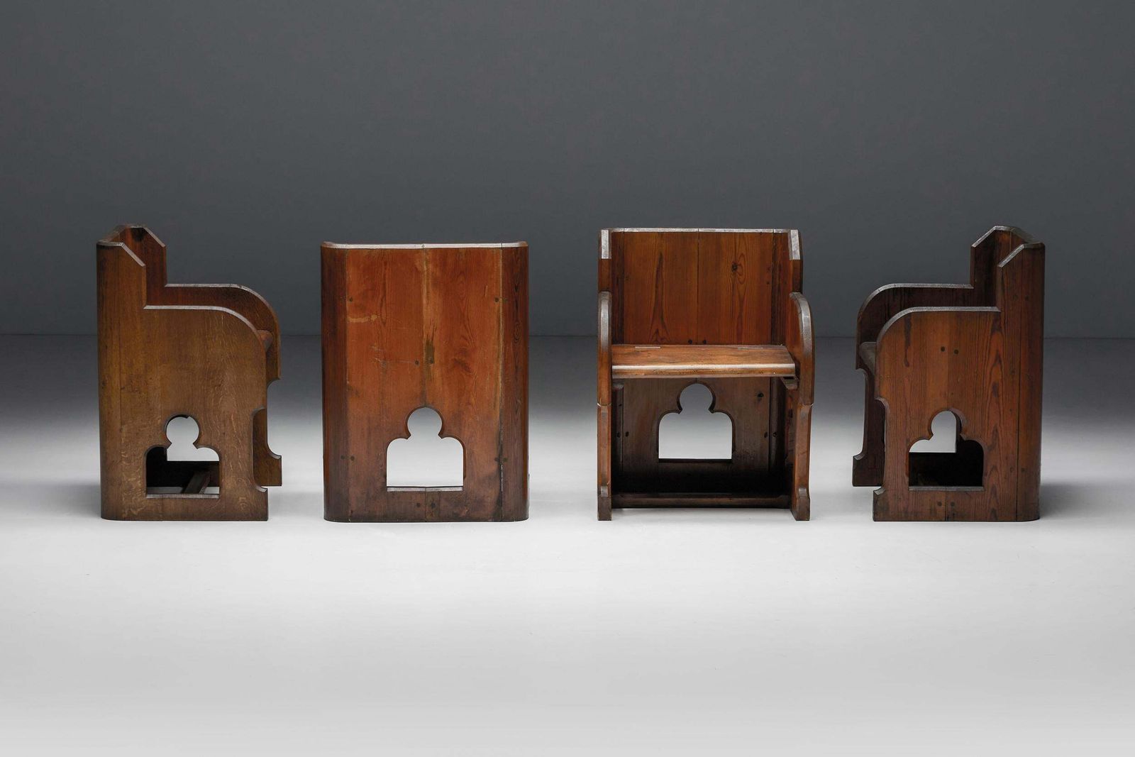 Gothic Revival Wooden Armchairs, Pine & Oak, 20th Century photo Furniture