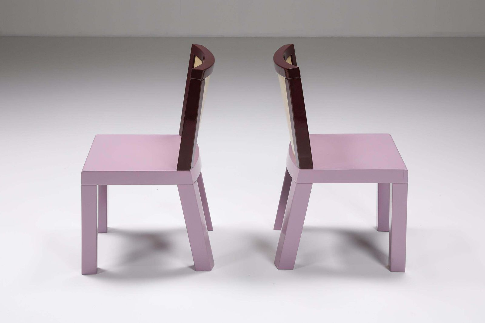 photo buy Postmodern Ettore Sottsass Pink Dining Chairs For Leitner, 1980s