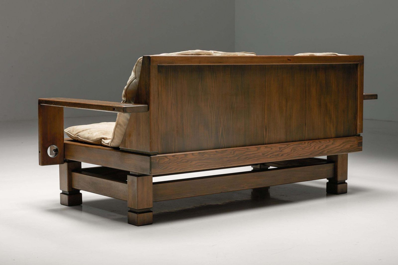 French Wooden Two Seater With Leather Cushions, 1960s photo 2968.0