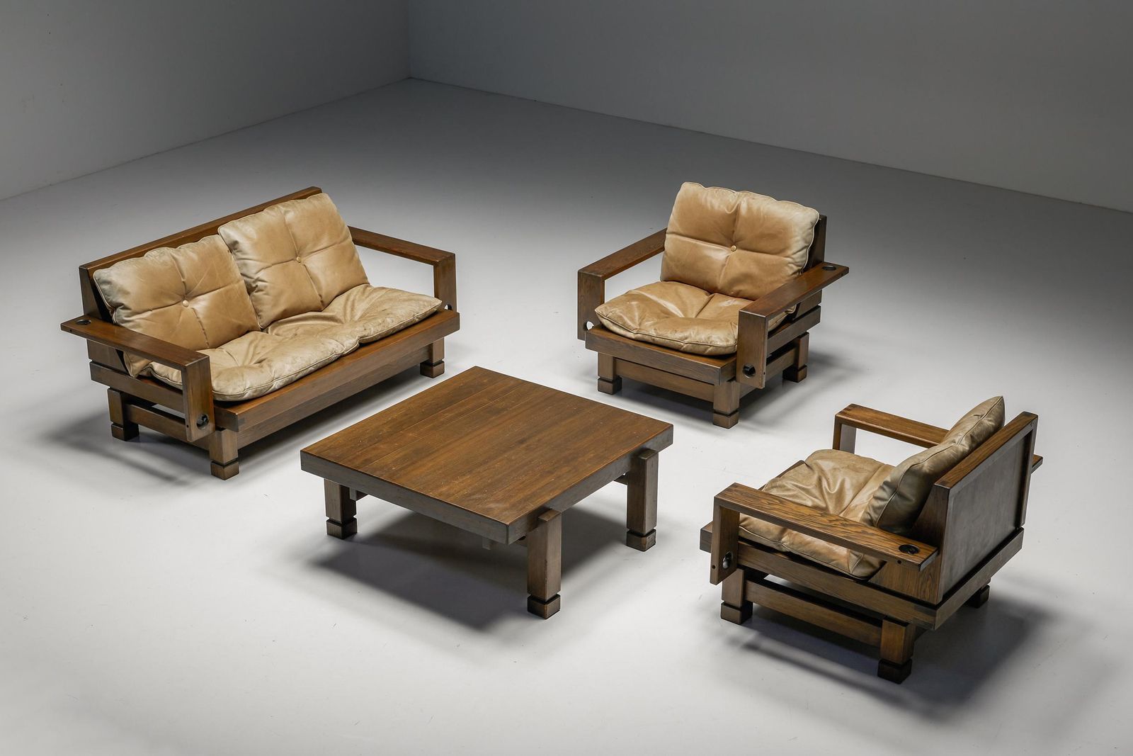2968.0 French Wooden Two Seater With Leather Cushions, 1960s photo