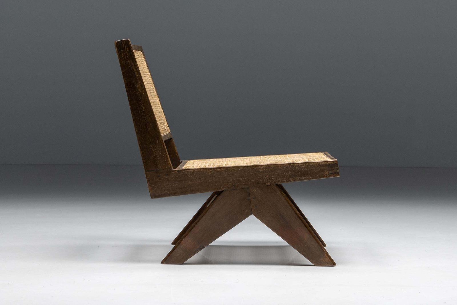 Armless Easy Chair By Pierre Jeanneret Rattan, Teak & Wood, Chandigarh, 1960s photo vinterior