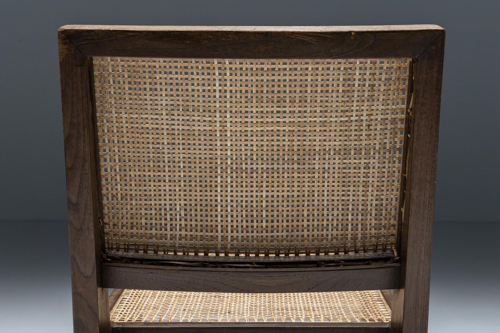 Furniture Armless Easy Chair By Pierre Jeanneret Rattan, Teak & Wood, Chandigarh, 1960s photo