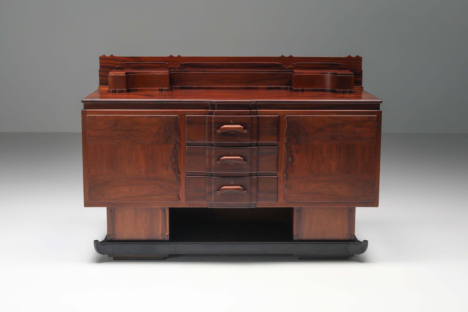 Walnut And Ebony Rare Sculptural Dutch Art Deco Sideboard photo furniture