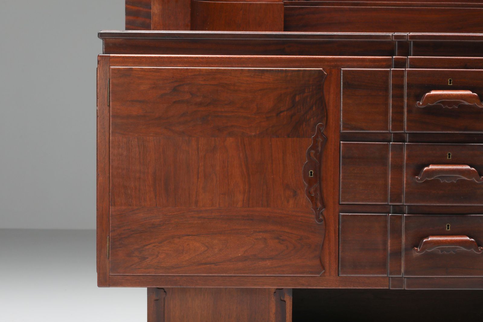 Walnut And Ebony Rare Sculptural Dutch Art Deco Sideboard photo vinterior