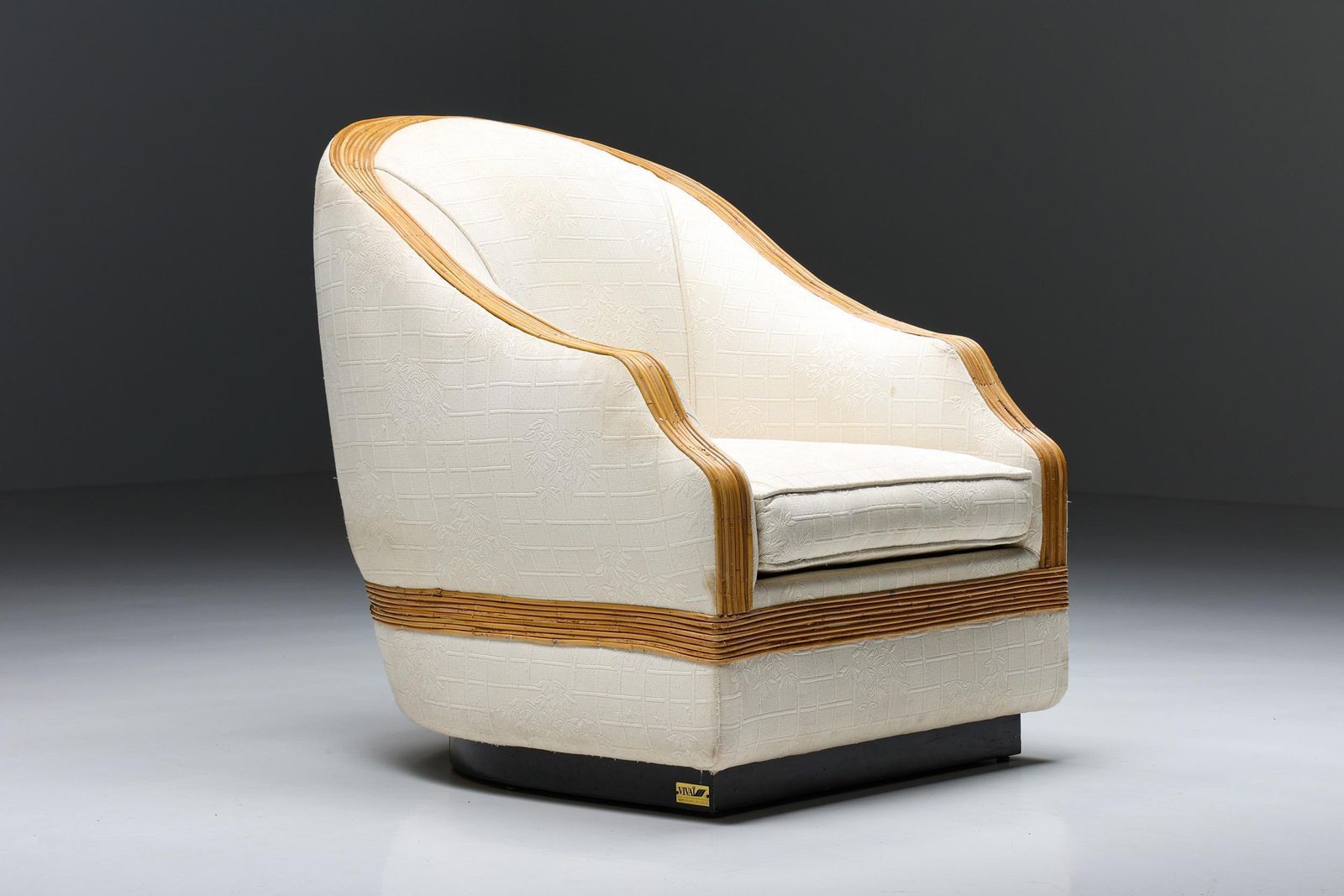 Vivai Del Sud Bergère Chair, Italian Tropicalist Style, Rattan, Silk, 1970's photo Furniture