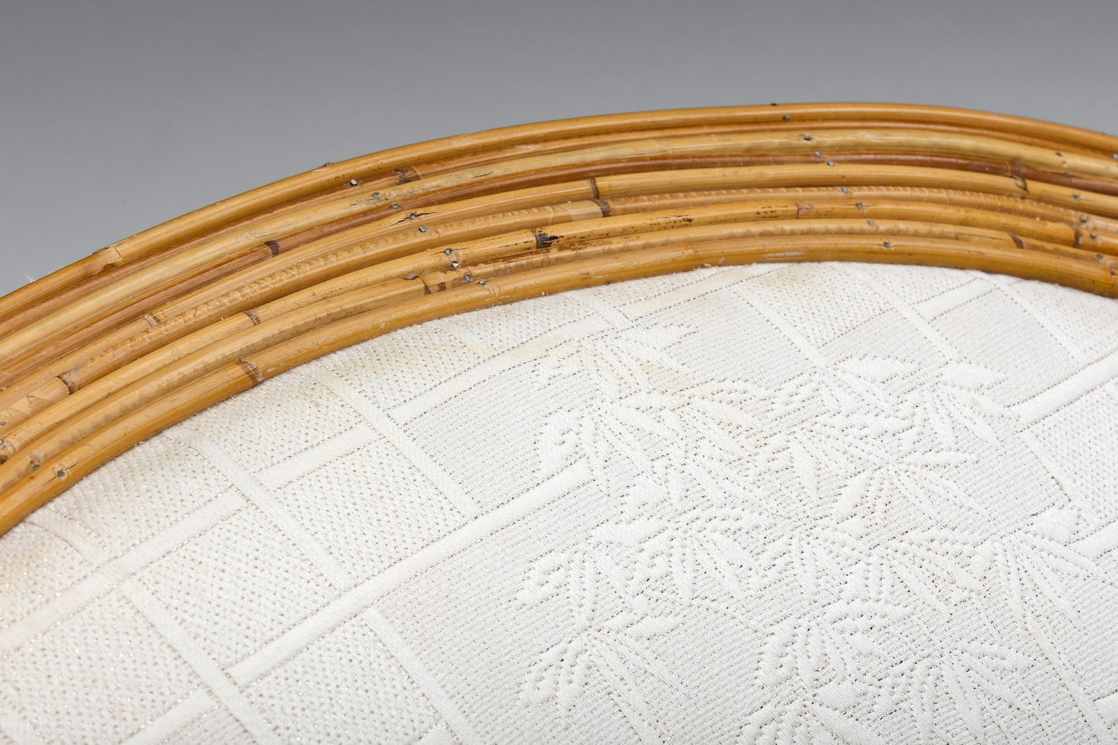 1741.0 Vivai Del Sud Bergère Chair, Italian Tropicalist Style, Rattan, Silk, 1970's photo