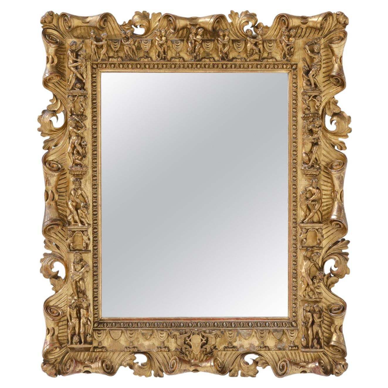 Gilt Wood Antique Mirror, French Louis XV Style, 19th Century