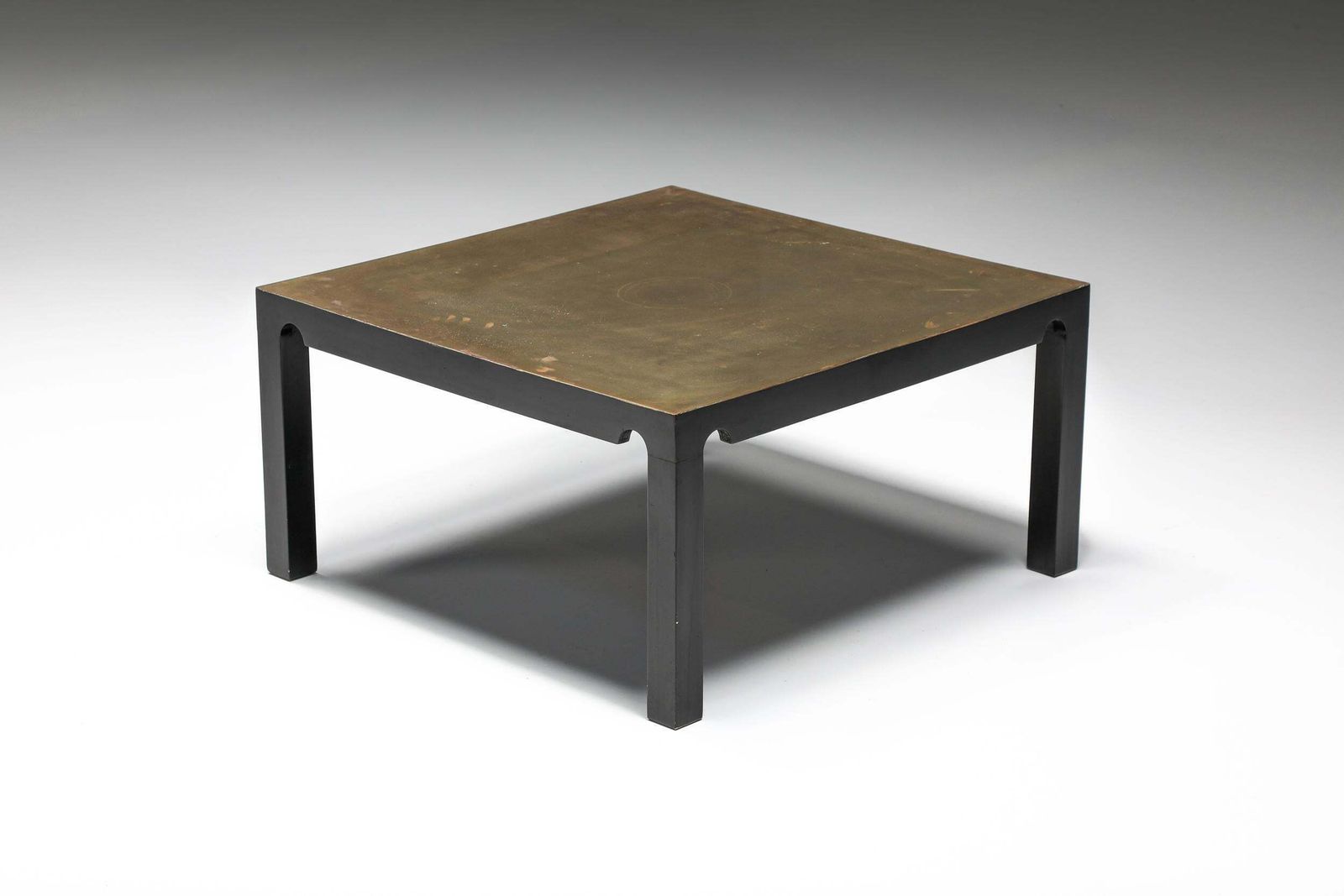 Post Modern Brass And Black Steel Coffee Table By Emiel Veranneman, 1970's photo for sale