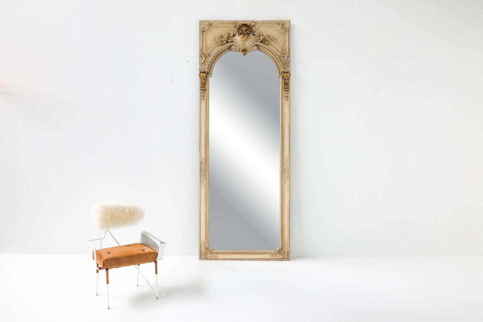 Large Gilt Wooden Frame Full Length Floor Mirror, Mid Century Modern, 1950's photo for sale