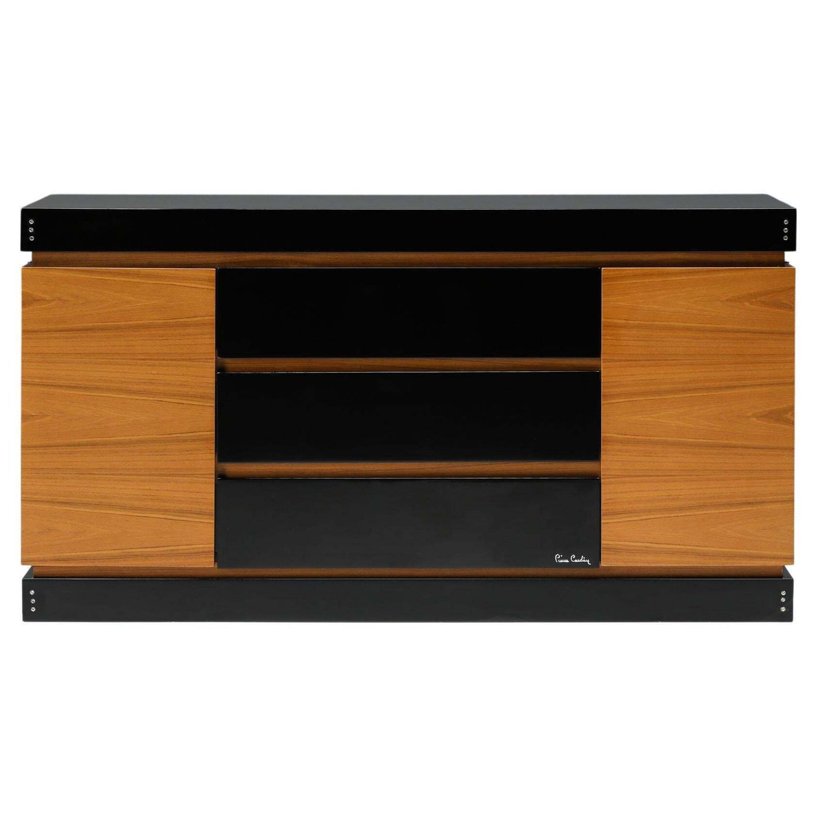 Pierre Cardin Black Lacquer And Teak Drawer Cabinet, Postmodern Credenza, 1970's