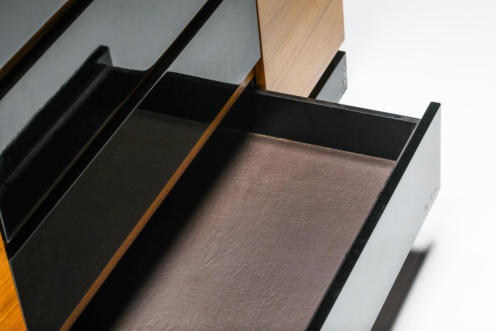 Pierre Cardin Black Lacquer And Teak Drawer Cabinet, Postmodern Credenza, 1970's photo vintage