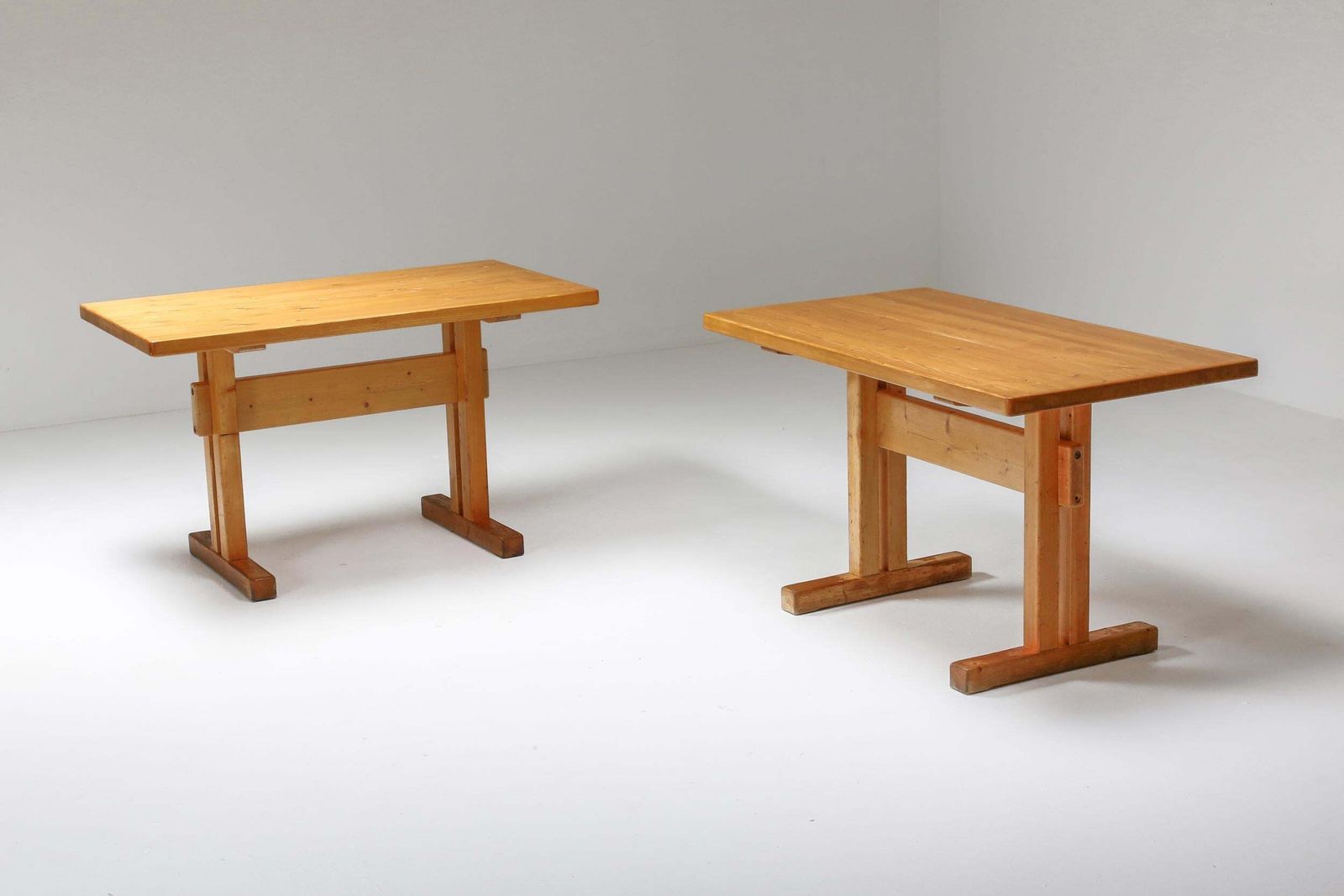 Pine Perriand Tables, French Modernism photo Furniture
