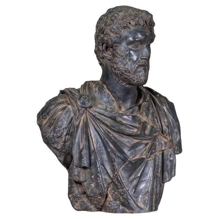 Sculpture Of A Roman Emperor In Resin, Very Beautiful Black Bronze Patina.