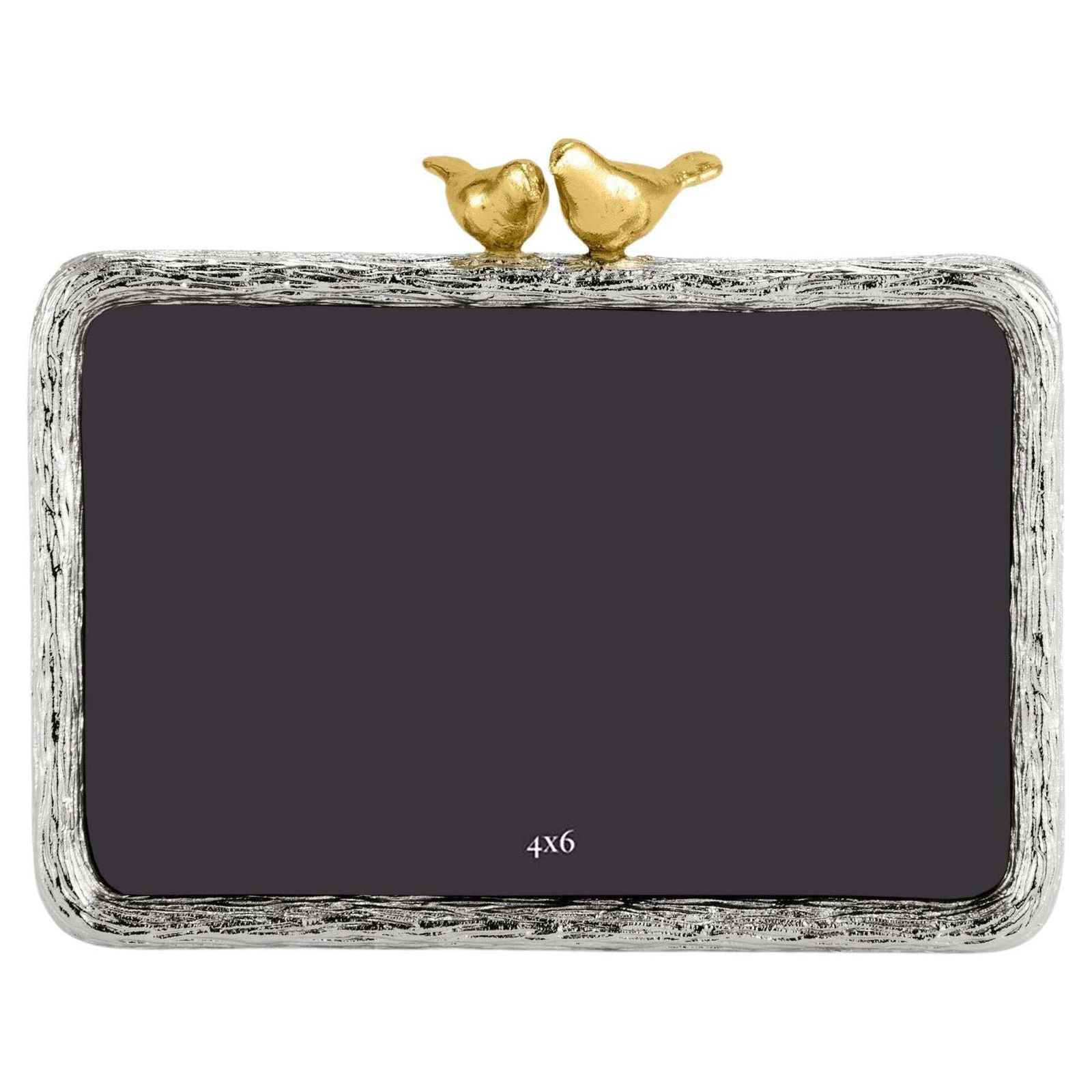 Small Photo Frame With Bird Motif In Silver And Gold Metal.