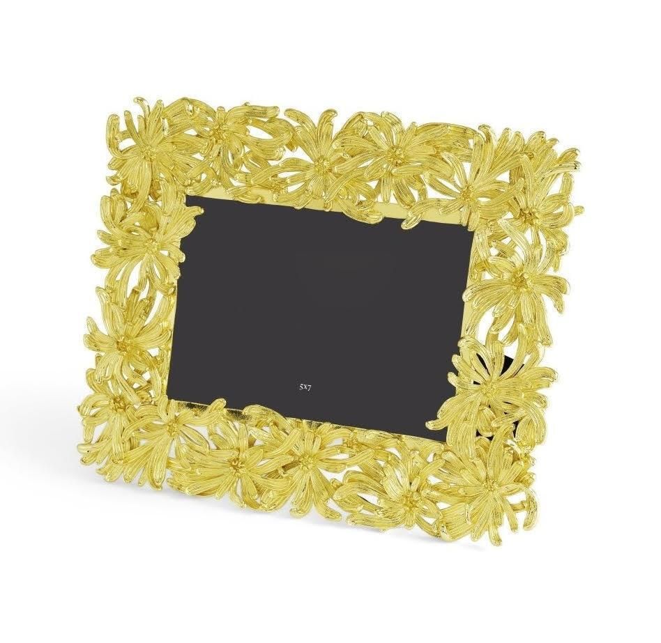 Dahlia Photo Frame In Gilded Metal, Medium Size Model. photo Home Decor