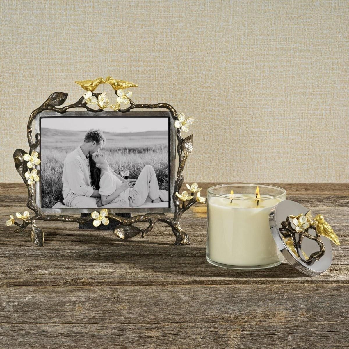 Medium Sized Photo Frame With Bird Motif In Silver, Gold And Enamelled Metal. photo for sale
