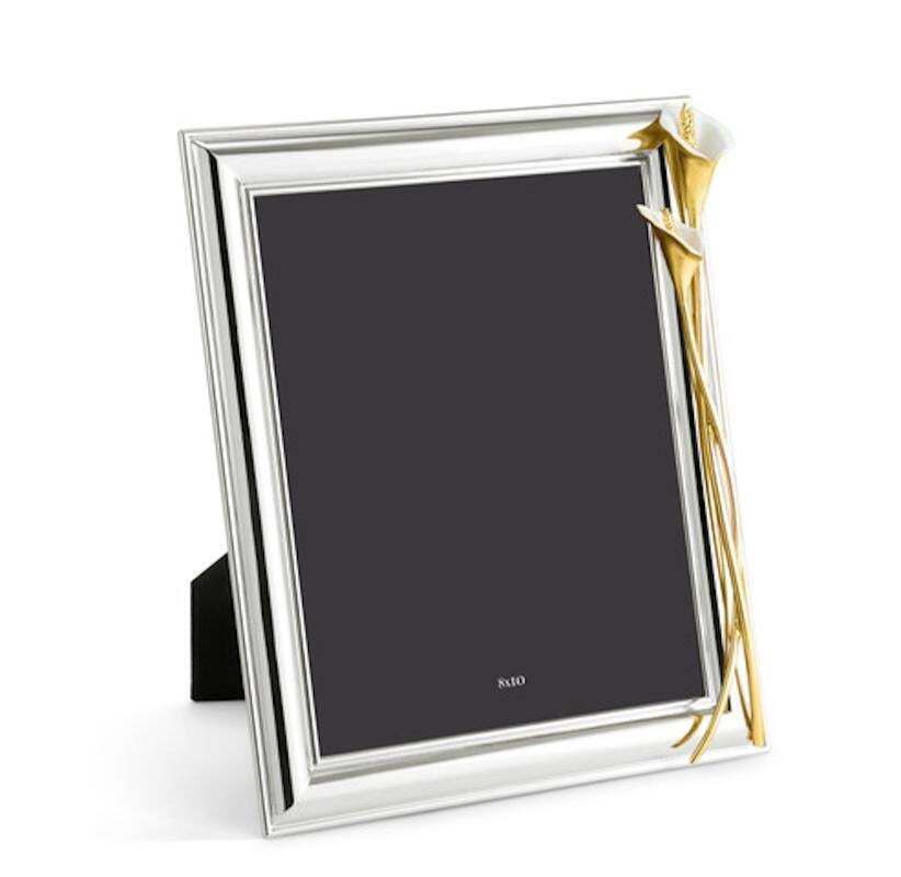 Silver Metal Photo Frame With Design In Gold Metal And White Enamel, Large Model photo for sale