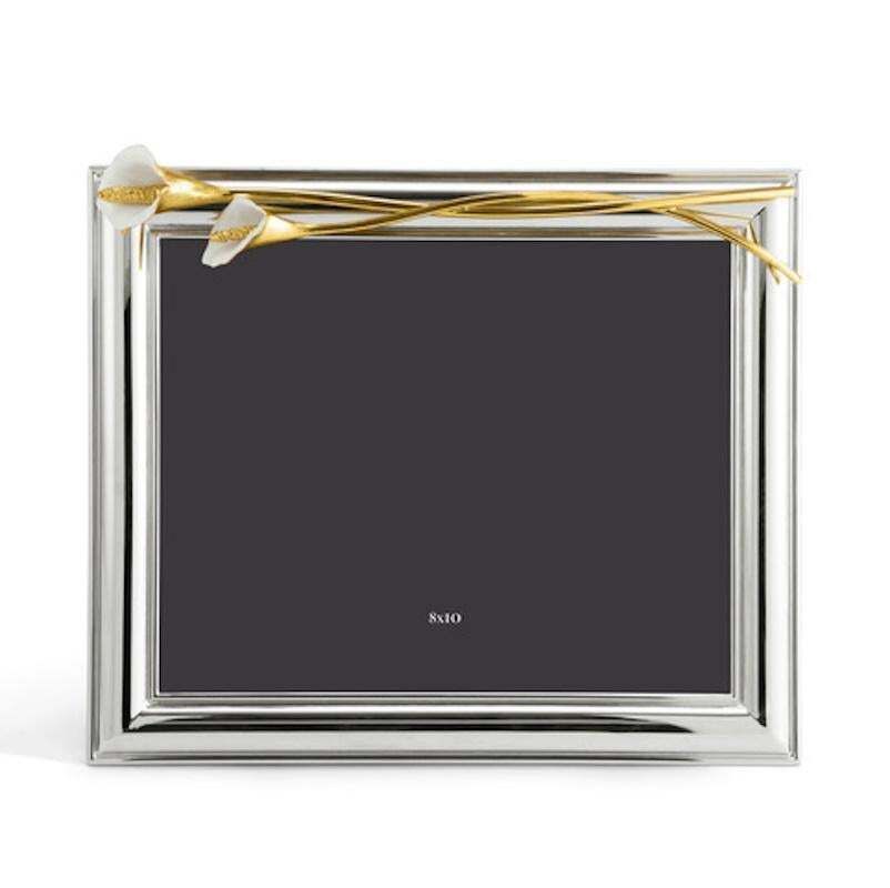 Silver Metal Photo Frame With Design In Gold Metal And White Enamel, Large Model photo Home Decor