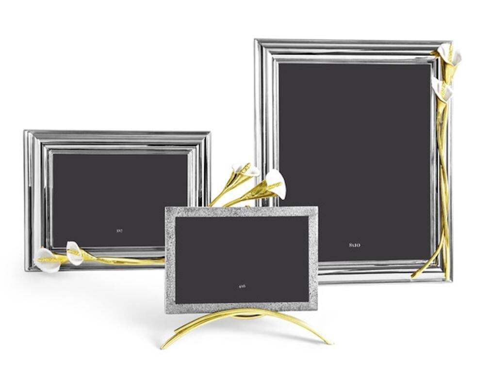 Silver Metal Photo Frame With Design In Gold Metal And White Enamel, Large Model photo 695.0