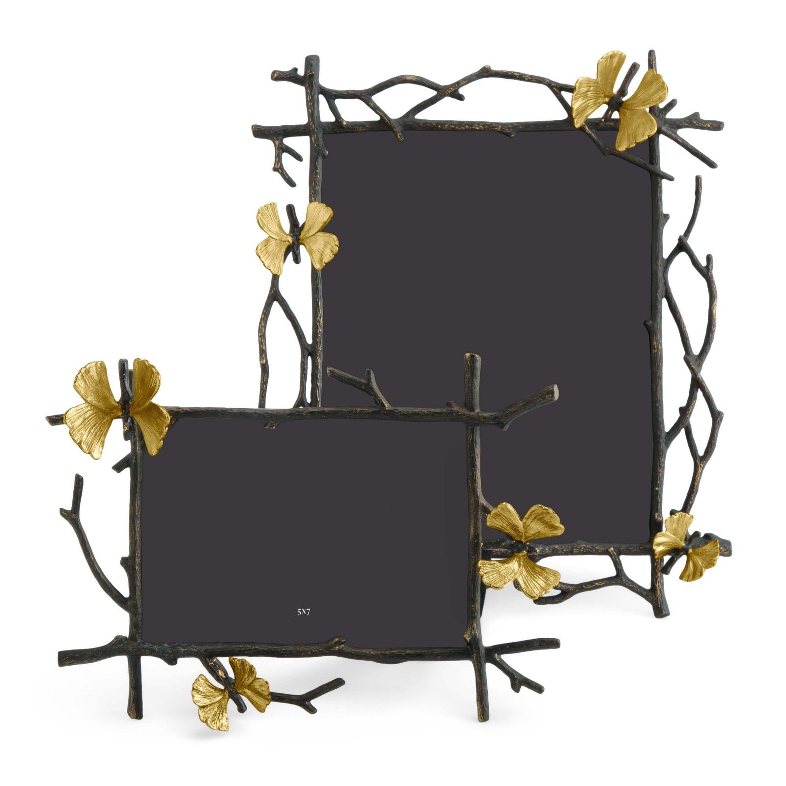Frame With Ginkgo And Butterfly Motifs In Oxidised And Gilded Metal. photo Home Decor