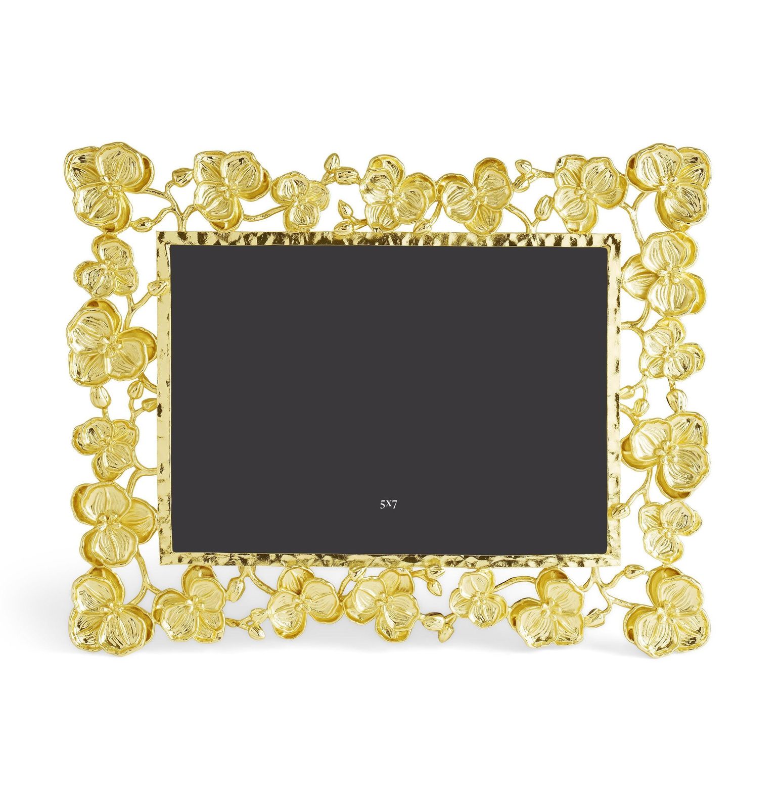 Gilded Metal Photo Frame With Orchid Motif. photo Home Decor