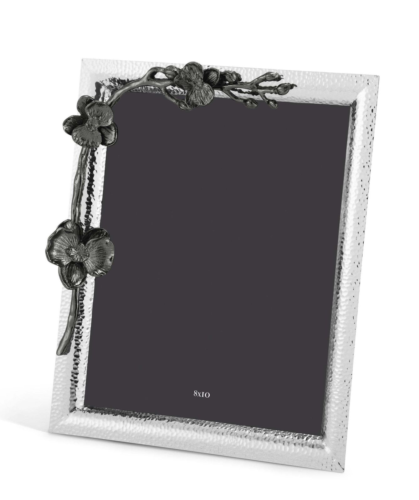 Nickel Plated Metal Large Photo Frame With Overlapping Black Orchid Design. photo 611.0